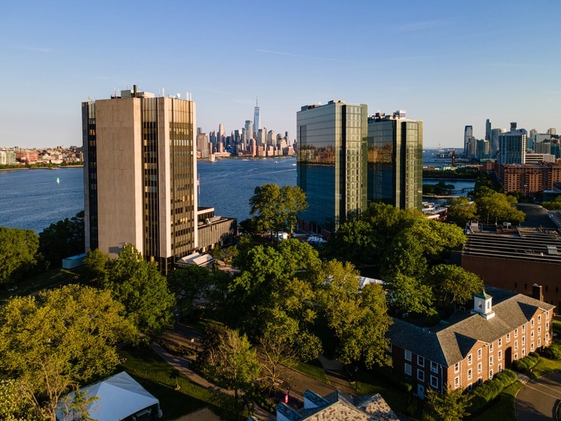 The Hoboken campus from the air at golden hour