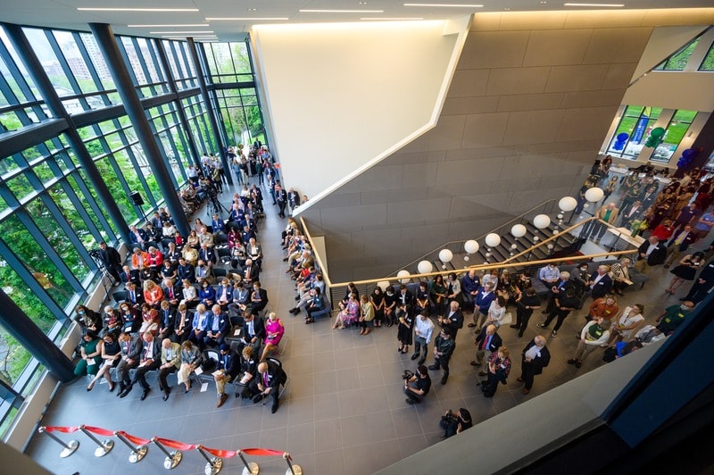 A double-height atrium set for a reception